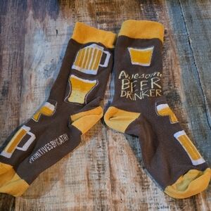 Aweaome Beer Drinker Socks - Brown and Yellow